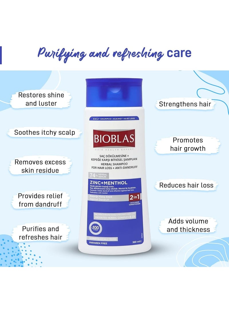 BIOBLAS Zinc & Menthol Hair Shampoo for Anti-Dandruff & Hair Loss Care, Fresh Mint Cleansing Shampoo, Soothing Scalp & Vitamin-Rich Formula, All Hair Types, 360ml - Image 4